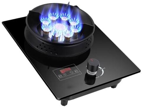THEGA Piano Cottura A Gas con 1 Bruciatore - Pannello in Vetro Temperato da 5,2 KW, Dispositivo di Protezione Contro Lo Spegnimento Accidentale della Fiamma, per Camper(NG)