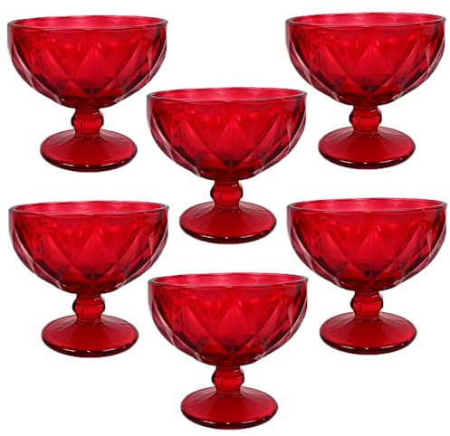 COSE DA CASA Set 6 Coppe Vetro Rosso con Piede 360 ml Coppette Gelato Macedonia Dolci Eleganti per una tavola di Natale Effetto Diamante Eleganti per le Feste e Occasioni Speciali