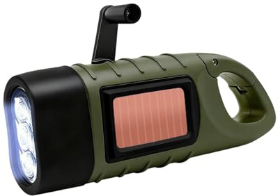 ONGNIUU Lampe de Poche Solaire, Torche LED Solaire & Manivelle Flashlight Rechargeables, Les Activité en Plein Air Lampe d'urgence(Vert armée) [Classe énergétique A+++]
