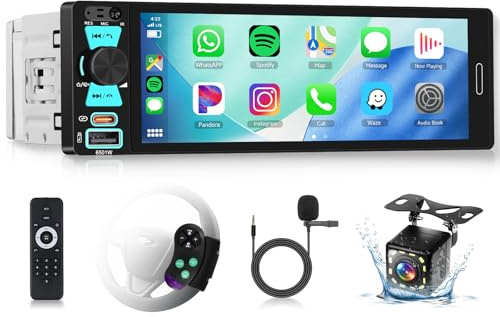 Hodozzy RDS Autoradio 1 Din avec CarPlay sans Fil Android Auto,Ecran 6.5 Pouces avec USB Type-C, Compatible Bluetooth 5.2, Radio FM, Charge Rapide, EQ, Caméra de Recul,Commandes au Volant