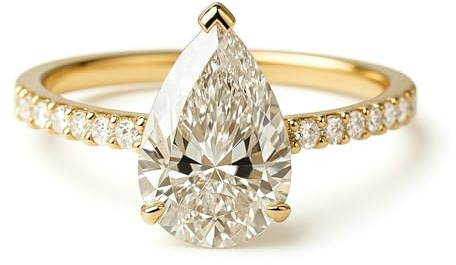 Whoiy Hochzeits Ring 9k Gelbgold Moissanite 4ct, Eheringe 375 Echtgold Tropfenform Trauring Solitär Damenring Größe 63 (20.1)