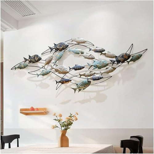 JuanNest Fischschwarm-Metall-Wanddekoration, Fisch Wandkunst, Metall Wandobjekt, Metallbild 3D, Fischform Metallwanddekoration Für Schlafzimmer, Wohnzimmer, Hausgarten,Esszimmer,Cafézimmer,Hotel