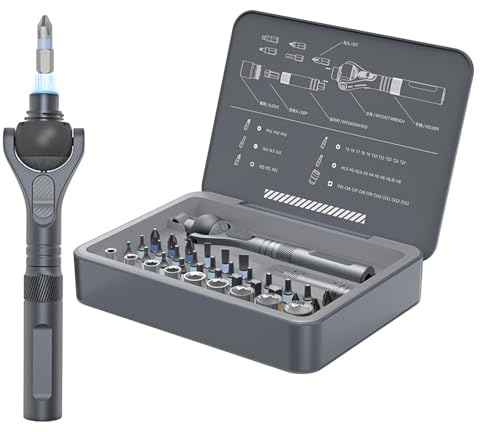 40-in-1 Ratschen Schraubendreher Set mit 180° abnehmbarer Ratschengriff, Ratschen Schraubendreher mit 28 S2-Bits, 9 CRV-Steckschlüsseleinsätze für Reparaturen in Maschinenbau, Fahrrad und Möbel