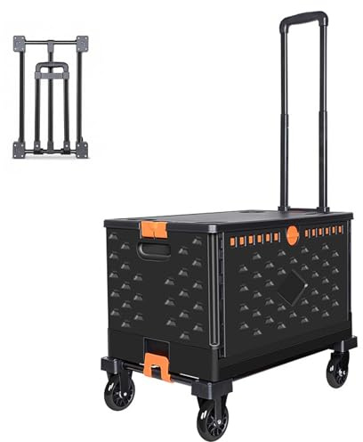 Camping Storage Trolley, Folding Hand Truck with Removable Storage Basket & Thickened Iron Pipe, 100kg Load Capacity, Strong and Durable, for Grocery Shopping and Hauling Goods