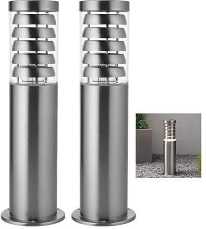 National Lighting Tango IP44 Rated Brushed Stainless Steel Bollard Light Fixture for Outdoors - E27 Pedestal Post Light - LED Compatible Garden Post - Walkways, Pathways, Driveways - 450mm, 2-Pack