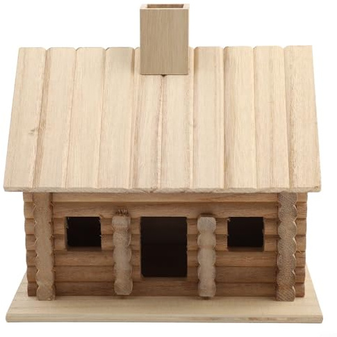 Outdoor Wooden Bird House, Weather Resistant Bird Nesting Box, Hanging Log Cabin Bird Shelter for Garden Yard Decor