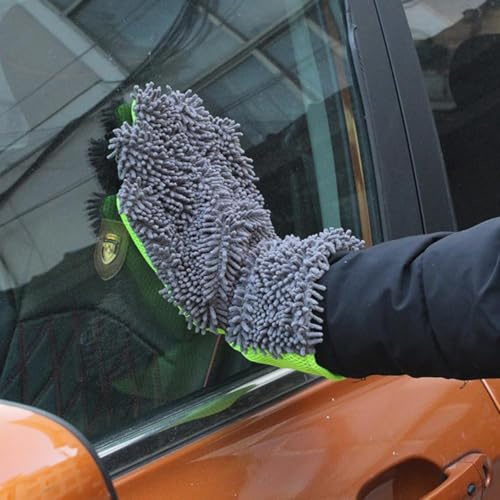 Guanti per lavaggio auto a 5 dita in microfibra antigraffio per auto moto uso bagnato asciutto grigio verde