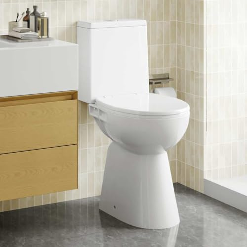 Inodoro ergonómico con altura confort +7 cm, diseño sin bordes, cerámica de alta calidad, asiento de cierre suave, blanco, inodoro colgante de pared para personas mayores