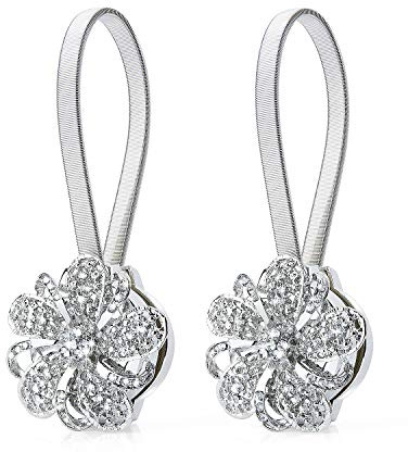Diealles Fibbia in Tieback per Tende, Maglia Magnetica di Tenda del Fiore di Cristallo per La Tenda - Argento(2PCS)