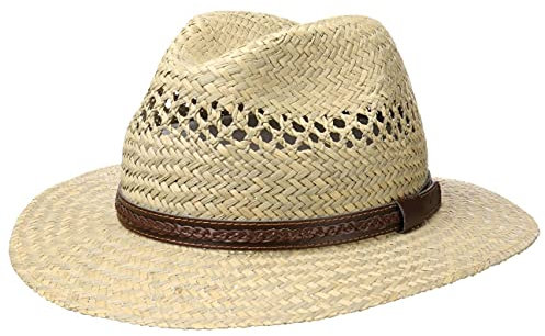 Lipodo Steven Traveller Strohhut Damen Herren Hut aus 100% Stroh Sonnenhut Made in Italy Sommer Naturfarben Ledergarnitur Natur M (56-57 cm)