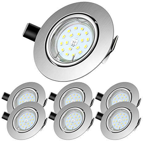 Foco Empotrable | Led Gu10 Luz de Techo 5W equivalente a incandescente 60W | Blanco Natural 4500K 600Lm | Ojos de Buey Marco Redondo AC220V-240V | bombilla LED para salón o dormitorio etc 6 piezas