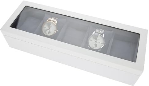 Uhrenbox, 5 Grids Einbrennlack Uhr Vitrine Aufbewahrungsbox Organizer Uhr Schmuck Armband Display Display Glas Deckel Box(Weiß)