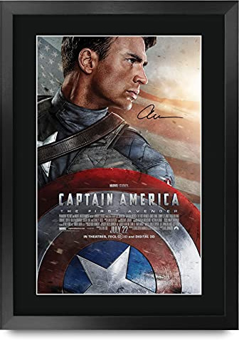 HWC Trading Captain America A3 Gerahmte Signiert Gedruckt Autogramme Bild Druck-Fotoanzeige Geschenk Für Chris Evans Filmplakat Fans