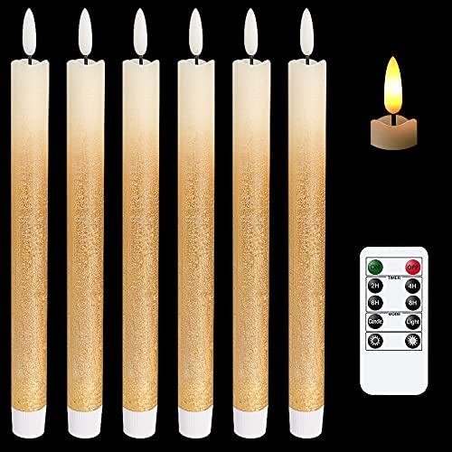 Eldnacele LED Stabkerzen mit Timerfunktion und Fernbedienung, Gold, 6er Set