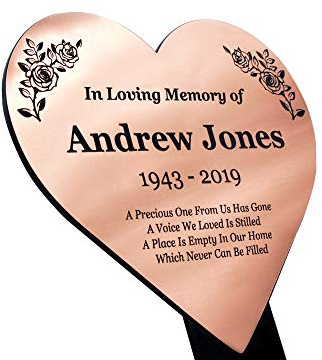 OriginDesigned Placa conmemorativa de corazón metálico personalizable, marcador de tumba para jardín al aire libre, impermeable, disponible en plata/oro/cobre (cobre)