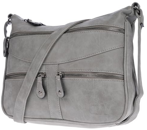 Christian Wippermann Damen Tasche Schultertasche Umhängetasche Crossover Bag Leder Optik Handtasche Hellgrau