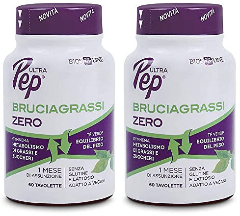 2x Biosline - Ultra Pep Bruciagrassi ZERO - 60 capsule - Metabolismo lento, Controllo del peso, senza glutine e lattosio - 2 confezioni da 60 tavolette + TISANIAMO tisana Relax alle Erbe Esclusiva