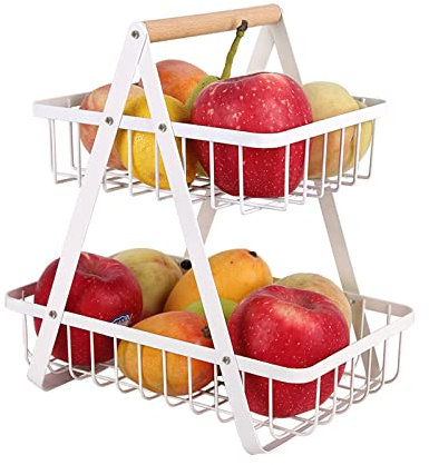 TUAKIMCE 2 Tier Fruit Basket, Vegetable Rack Fruit Bowl Holder Bread Basket Detachable Fruit Vegetable Holder Storage for Kitchen