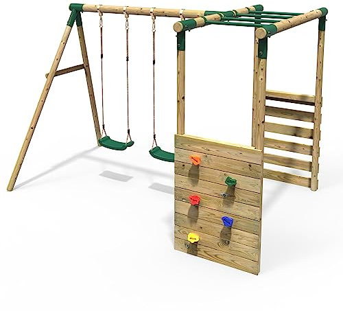 Rebo® Wooden Garden Children's Swing Set with Monkey Bar Attachment - Venus Green | OutdoorToys | Kids' Outdoor Wooden Play Equipment for Gardens, Frame and Accessories Included, Weather Resistant
