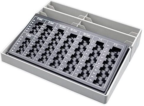 effektivo Euro Zählbrett für Münzen und Scheine Geldzählbrett Münzzählbrett mit abnehmbaren Scheinfächern