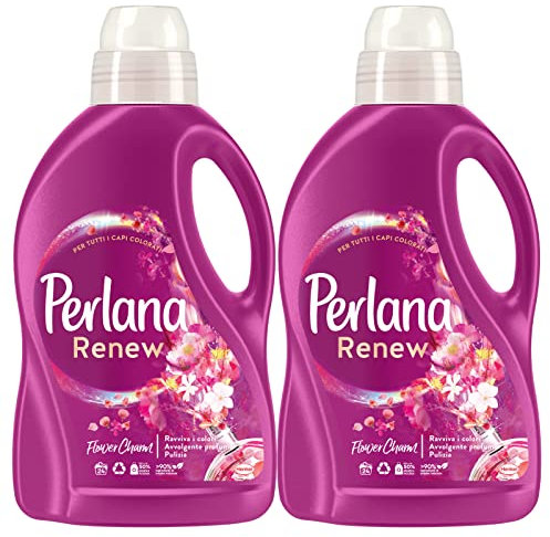 2 x Perlana Renew Flower Charm - Detergente líquido reaviva los colores para la ropa en lavadora y a mano - 2 botellas de 1,44 l