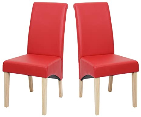 Mendler 2er-Set Esszimmerstuhl M37 - Kunstleder matt, rot, helle Füße