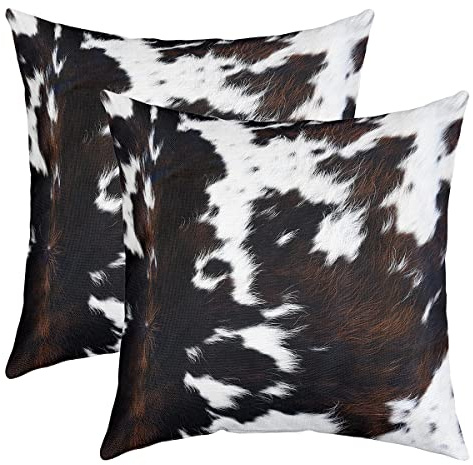 Braunes Kuhfell Kissenbezüge 55x55, Schwarz Weiß Aztec Cow Print Kissenbezüge für Kinder Jungen Mädchen, Western Bauernhaus Tier Pelz Kissenbezüge, Rustikale Cowboy Dekorative Akzent Kissenbezüge