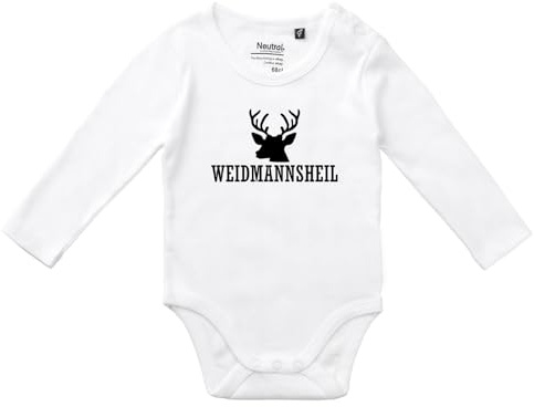 Huuraa Baby Body Weidmannsheil Hirsch Jägergruß Geschenk | Unisex Wickelbody mit Druckknöpfen Bio Baumwolle Fairtrade Langarmbody Geschenkidee Langarm Babybody
