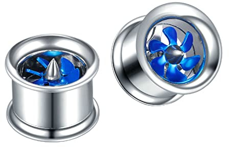 Gualiy 2 STK Tunnel 12mm Chirurgenstahl, Ohr Plug Flesh Tunnel mit Blau Windmühle Herren Plug Ohr