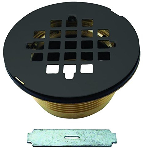 Westbrass A206B-62 2 No-Caulk Brass Compression Shower Drain with 4-1/4 Round Grid Cover, Matte Black