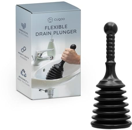 CUQOO Heavy Duty Sink Plunger - Large Head Industrial Grade Plumbers Plunger - Flexible Drain Unblocker for Bathrooms, Kitchens, and Showers