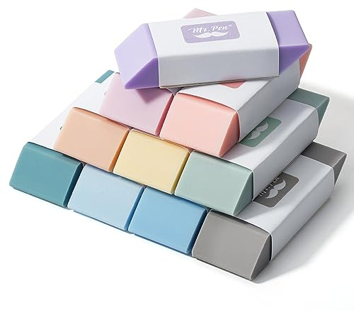 Mr. Pen- Pencil Erasers, 10 Pack, Morandi Colors, Soft Rubber Pencil Erasers for School, Office, Art Sketching, Homework, Exams, Clean Smudge-Free Correction