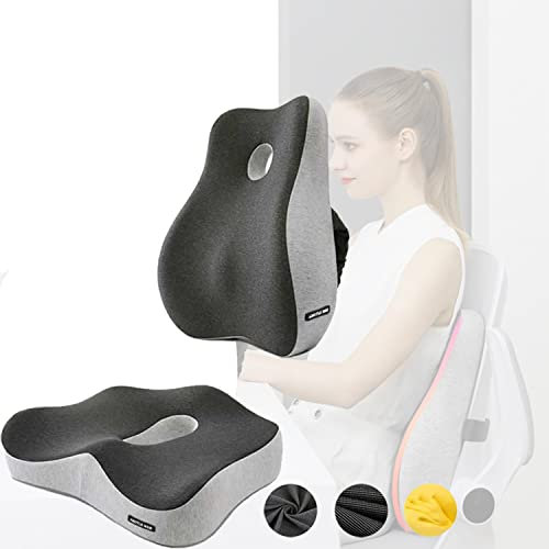 Autositzauflage Orthopädisch, Ergonomisches Sitzkissen Bürostuhl mit Lordosenstütze Auto Memory Schaum, Ischias, Hämorrhoiden& Zurück Schmerz Linderung, Sitzkissen Orthopädisch Rückenkissen(A)