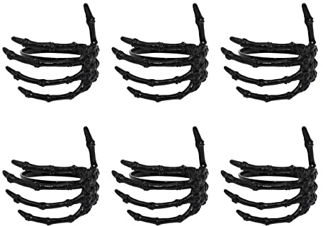 Serviettenringe 6er-Set, Halloween-Dekorationen, Serviettenring, Kreative Horror-Skelett-Hand, Exquisiter Gruseliger Serviettenhalter aus Legierung für Halloween-Party-Tischvorhang(Schwarz)