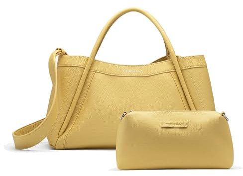 NEWBELLA Vegane Leder Tote Bag für Damen, Hobo Umhängetasche, Crossbody Handtasche mit passender kleiner Tasche, stilvoll, vielseitig, gelb, for 11 inch ipad