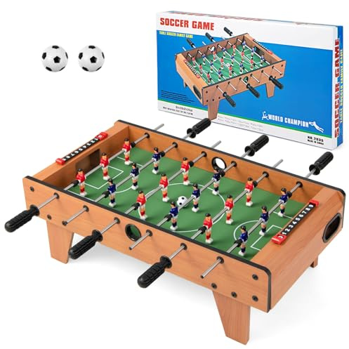 GYMAX Foosball Table, 27 Table Top Foosball with 2 Footballs, Mini Foosball Table for Kids Game Room, Family Night, Wooden