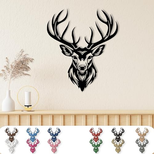 Namofactur Holz-Wandtattoo Hirsch mit Geweih für Wohnraum und Büro | In verschiedenen Farben wählbar und mit Befestigungsmaterial zur Montage – naturverbundene Deko für Jäger und Wildtierfreunde