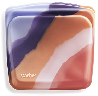 Stasher - Bolsa de almacenamiento reutilizable de silicona, contenedor de almacenamiento de alimentos, apto para microondas y lavavajillas, sin fugas, sándwich, onda púrpura