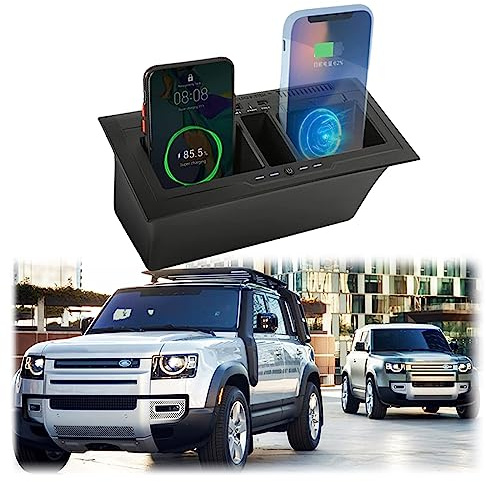 Dual Wireless Car Charger for Land Rover Defender 90 110 130 2020-2023, 15W Qi Fast Charging Phone Charger Pad with 27W USB-A & Type-C Port
