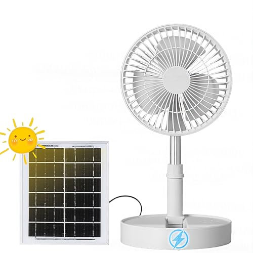 HSPLXYT Ventilador de Mesa Plegable, Ventilador de Pie Recargable USB de 3 Velocidades con Energía Solar, Ventilador de Escritorio de Altura Ajustable Telescópico Ventilador de Pie