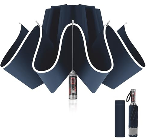 Pioggistar Regenschirm Sturmfest, Taschenschirm für Herren und Damen, Umgekehrter Mechaniker Regenschirme 10 Rippen, Automatisch Auf und Zu, kompakt, Durchmesser 105 cm, Dunkelblau