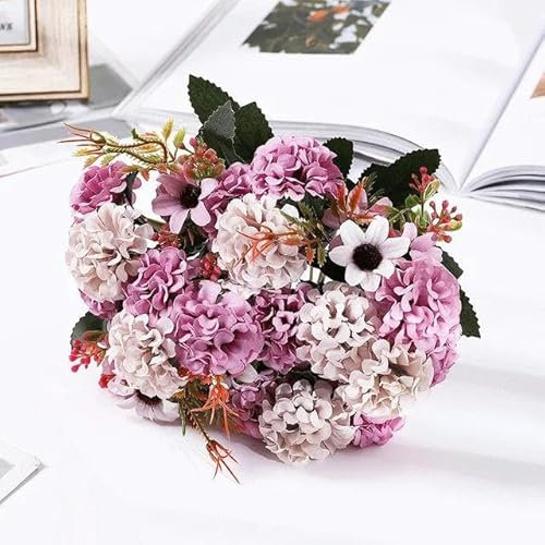Künstliche Chrysanthemen-Ballblumen, Seidenhortensien, Brautstrauß für Zuhause, Garten, Party, Büro, Kaffeehaus, Dekoration, lila