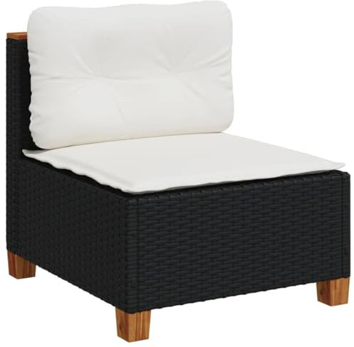 vidaXL Gartensofa ohne Armlehnen, Mittelsofa mit Kissen, Modular Ecksofa für Garten Terrasse, Sofa Gartensessel Gartenmöbel, Schwarz Poly Rattan