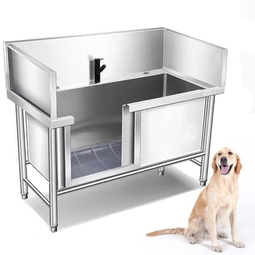 SUIOKPO 47,Dog Grooming Tub for Home, Large Dog Bathtub, Professional Stainless Steel Dog Bathing Station, Pet Washing Station Sink Shower w/Sliding Door, for Large,Medium & Small Pets Home