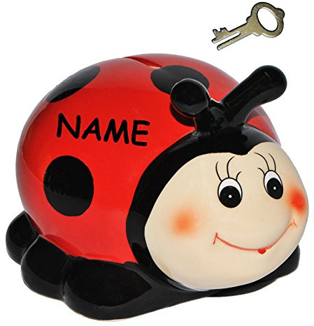 alles-meine.de GmbH Sparschwein - Marienkäfer - Glückskäfer - incl. Name - mit Schlüssel - aus Porzellan/Keramik - stabile Sparbüchse Spardose Kinder Figur groß Tierfigur/Kin..