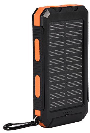 Banque D'Énergie Solaire, Chargeur De Téléphone Portable 10 000 Mah avec Boussole, Chargeur Solaire Batterie Externe Étanche avec Double Lampe De Poche pour Les Voyages en Camping(Noir + Orange)