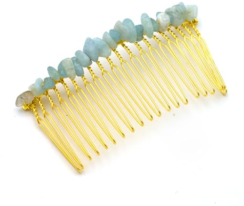 Goldener Haarkamm mit Naturstein – Elegantes Haaraccessoire für Damen, Dekorativer Kamm in Goldoptik, Stilvoller Haarschmuck für Alltag, Events, Hochzeit und besondere Anlässe – Ideal als Geschenkidee