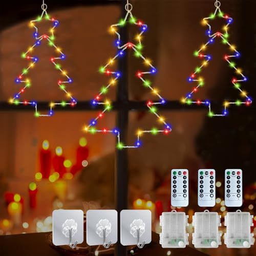 Yeelan Christmas Window Lights 3 Packs, Battery Christmas Lights, LED Decorative Lights with Remote, 8 Modes, Timer, for Indoor Outdoor Window Wall Xmas Decorations