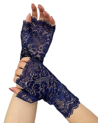 Blausky Spitze Handschuhe,Blumenhandschuhe,Braut Handschuhe,Fingerlose Spitzen Handschuhe,Sommer Sonnenschutzhandschuhe,Lace Short Gloves,Kurze Spitzenhandschuhes,Stretch-Handschuhe,Marineblau