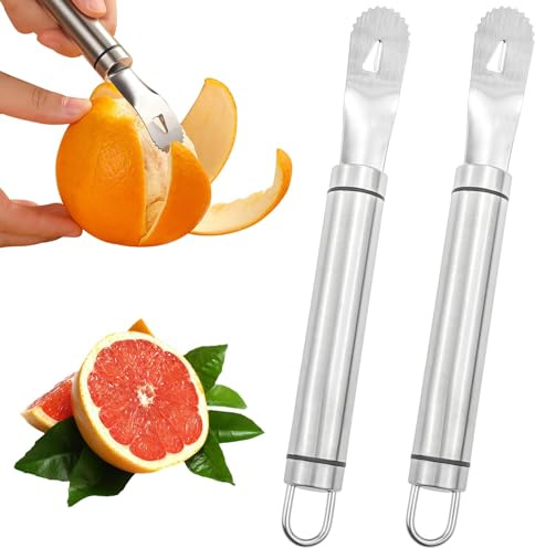 Orangenschäler aus Edelstahl, langer Griff, praktischer Schälschneider, dreieckige Klinge und Zickzack-Schaufel, Orangenschäler, Gadget, Zitrone, Gemüse, Obst, Küchenhelfer, 2 Stück